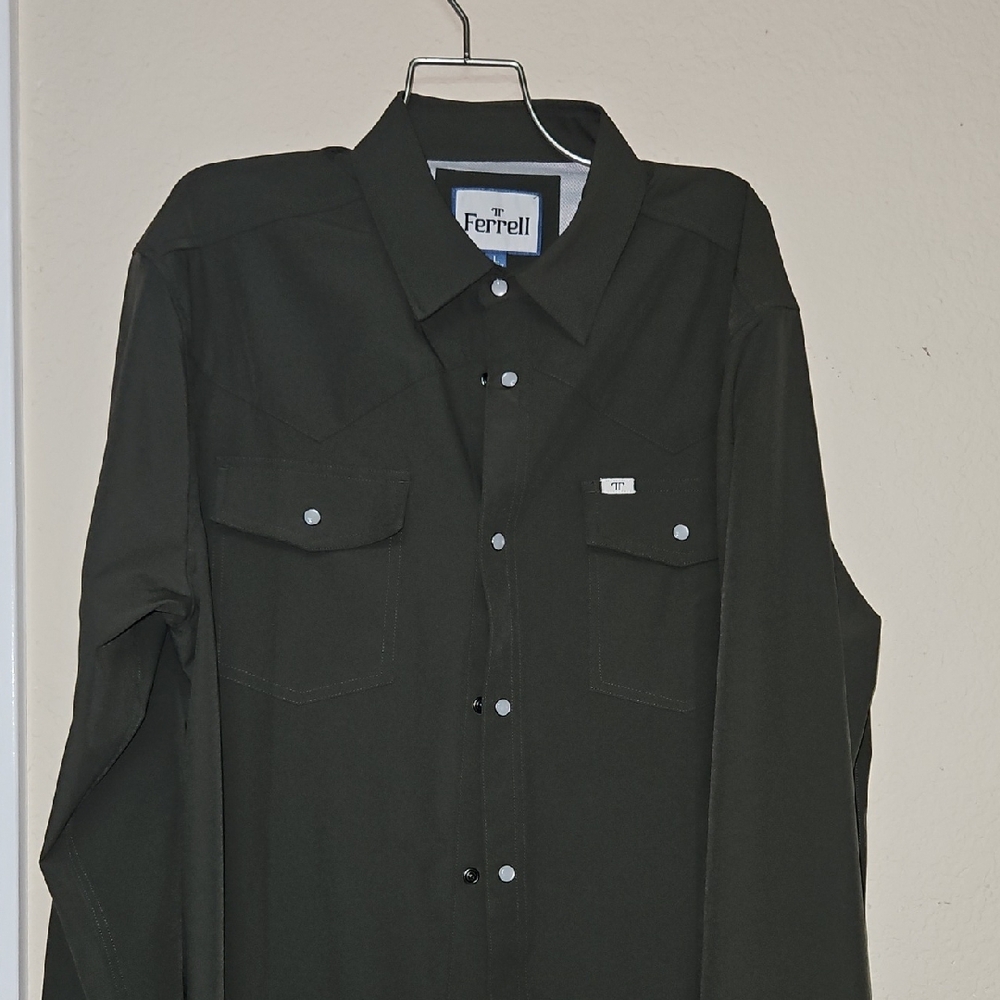 FERRELL CORE Men's Olive Green Long Sleeve Snap Shirt